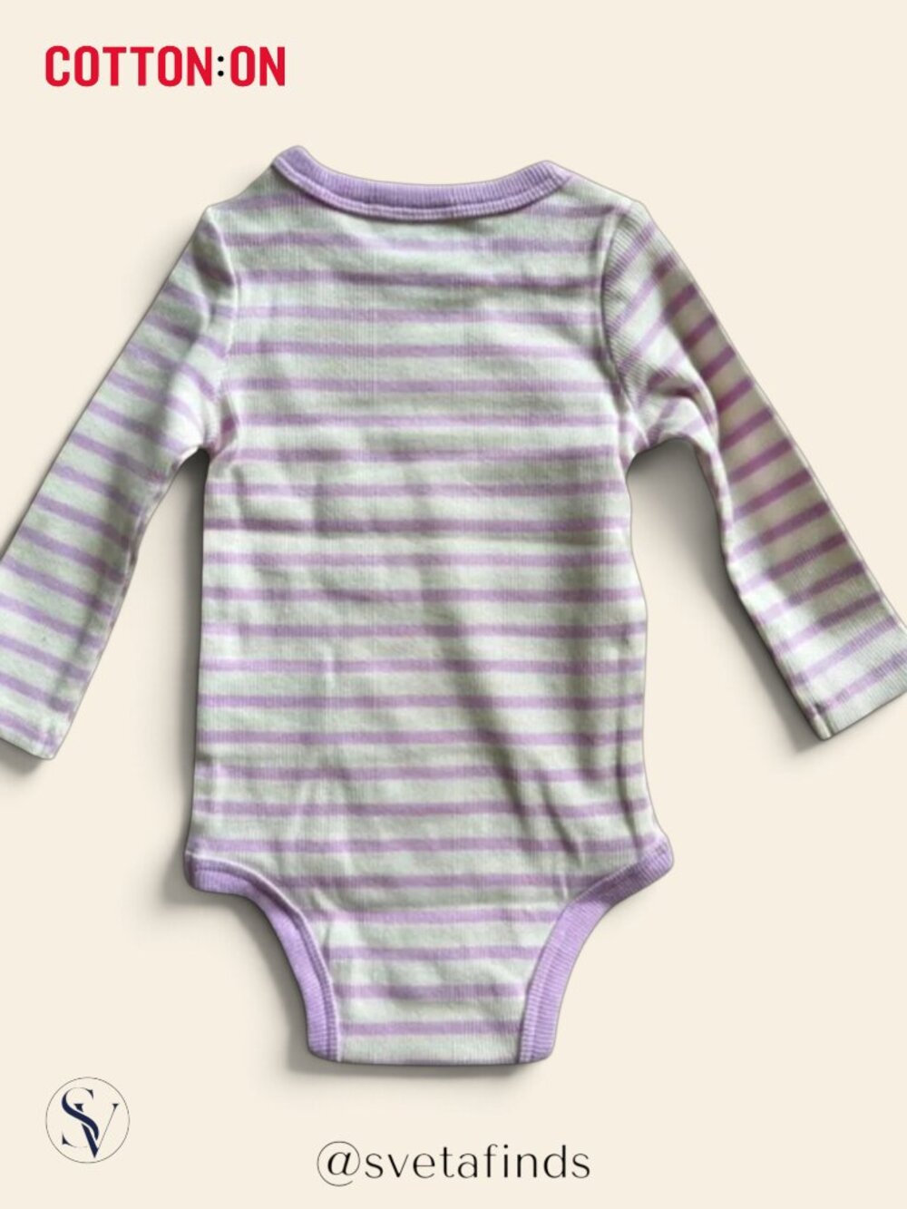 NWT Cotton On Baby Lilac and Cream Stripe Long-Sleeve One-Piece Size 3-6M